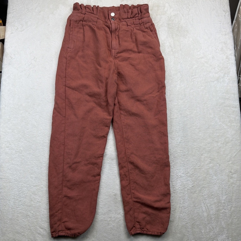 Veronica Beard Linen Blend Pants Women's 4 Mocha Paperbag Tapered USA